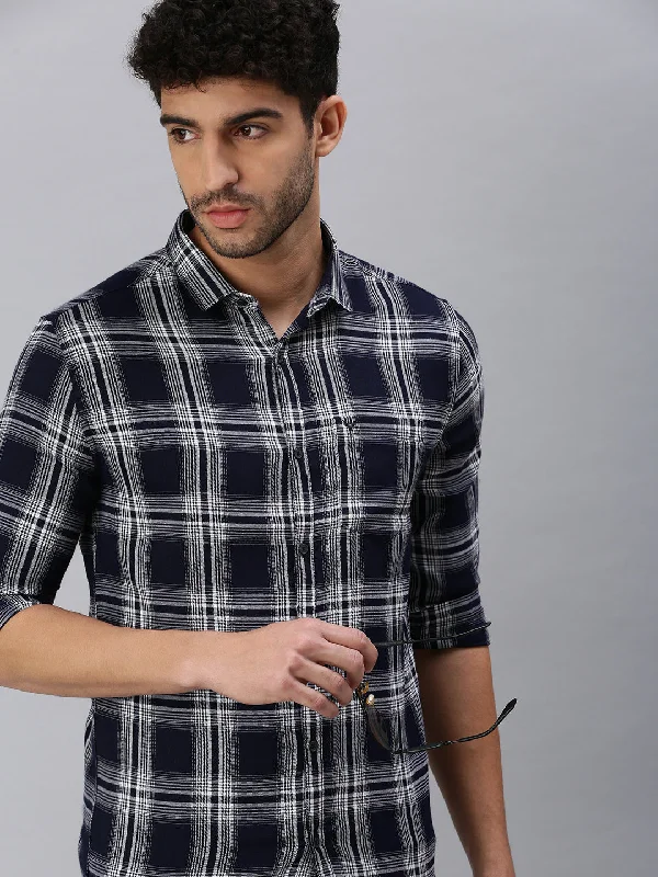 Men's Long - Line Oversized Casual Shirts in Dark Gray for a Relaxed and Modern LookMen Navy Blue Checked Casual Shirt Men's Long - Line Oversized Casual Shirts in Dark Gray for a Relaxed and Modern LookMen Navy Blue Checked Casual Shirt