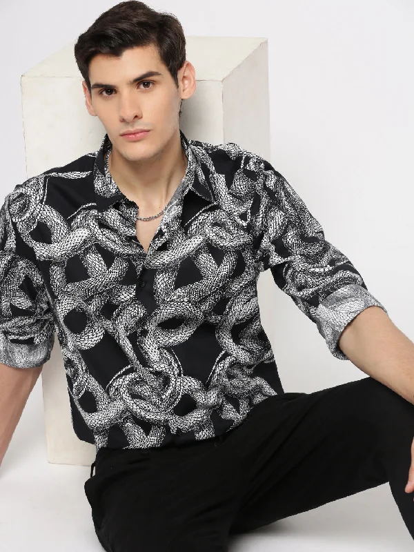 Men's Distressed Denim Casual Shirts with Frayed Edges for a Trendy and Rugged LookMen Black Spread Collar Animal Shirt Men's Distressed Denim Casual Shirts with Frayed Edges for a Trendy and Rugged LookMen Black Spread Collar Animal Shirt