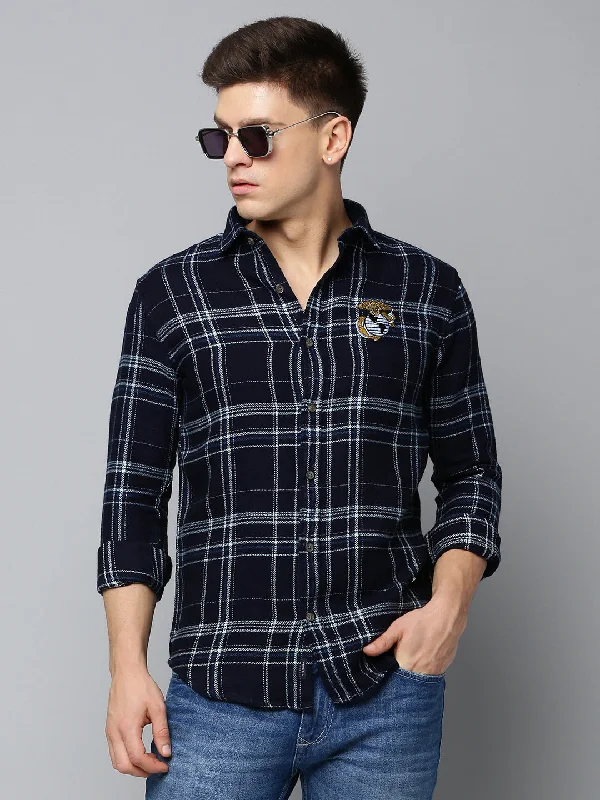 Men's Sustainable Recycled Material Casual Shirts for Eco - Conscious ConsumersMen Navy Checked Casual Shirt Men's Sustainable Recycled Material Casual Shirts for Eco - Conscious ConsumersMen Navy Checked Casual Shirt