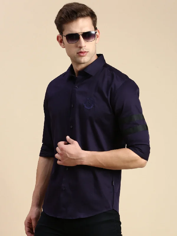 Men's Retro - Style Hawaiian Print Casual Shirts in Bold Patterns for a Tropical VacationMen Navy Solid Casual Shirt Men's Retro - Style Hawaiian Print Casual Shirts in Bold Patterns for a Tropical VacationMen Navy Solid Casual Shirt
