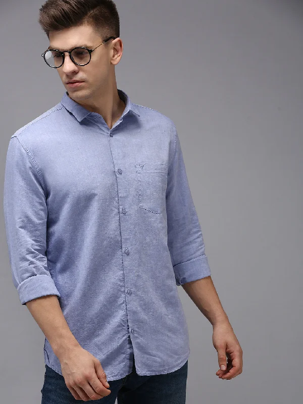 Men's Wrinkle - Resistant Polyester Blend Casual Shirts for Easy Travel and MaintenanceMen Blue Solid Casual Shirt Men's Wrinkle - Resistant Polyester Blend Casual Shirts for Easy Travel and MaintenanceMen Blue Solid Casual Shirt