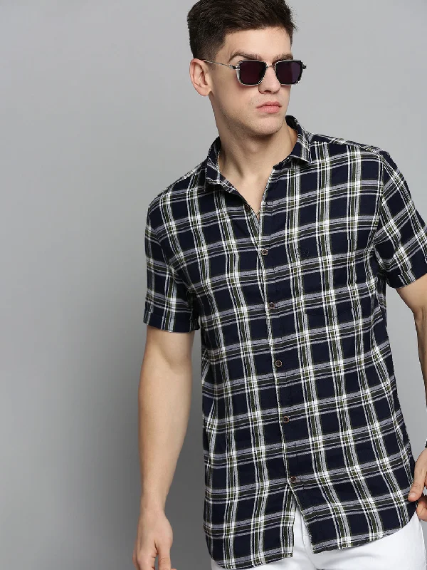Men's Tailored Fit Checkered Casual Shirts in Multicolor for a Smart - Casual EnsembleMen Navy Checked Casual Shirt Men's Tailored Fit Checkered Casual Shirts in Multicolor for a Smart - Casual EnsembleMen Navy Checked Casual Shirt