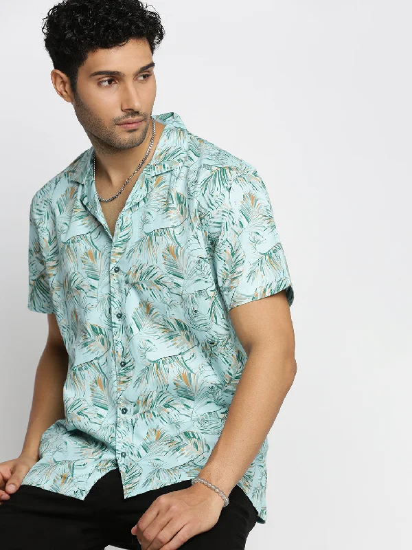 Men's Long - Line Oversized Casual Shirts in Dark Gray for a Relaxed and Modern LookMen Sea Green Cuban Collar Floral Shirt Men's Long - Line Oversized Casual Shirts in Dark Gray for a Relaxed and Modern LookMen Sea Green Cuban Collar Floral Shirt
