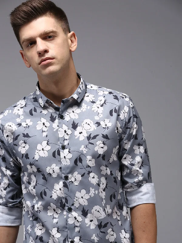 Men's Moisture - Wicking Performance Fabric Casual Shirts for Outdoor ActivitiesMen Grey Printed Casual Shirt Men's Moisture - Wicking Performance Fabric Casual Shirts for Outdoor ActivitiesMen Grey Printed Casual Shirt