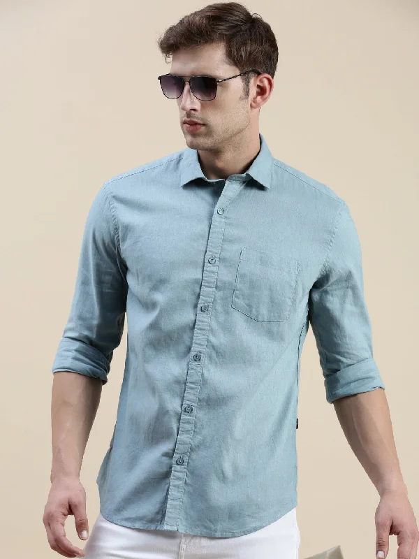 Men's Wrinkle - Resistant Polyester Blend Casual Shirts for Easy Travel and MaintenanceMen Teal Solid Casual Shirt Men's Wrinkle - Resistant Polyester Blend Casual Shirts for Easy Travel and MaintenanceMen Teal Solid Casual Shirt