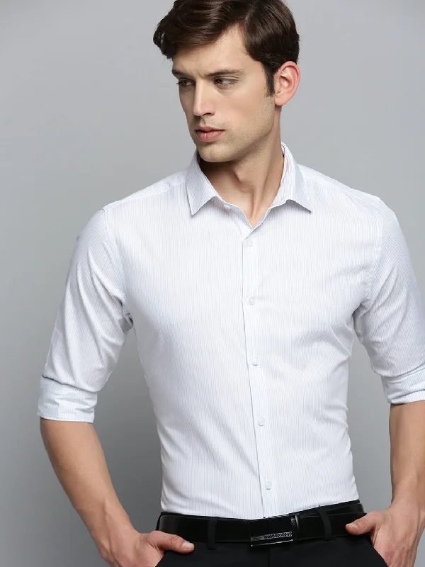 Men's Stretch - Fabric Casual Shirts in Navy Blue for a Comfortable and Flexible FitMen White Striped Formal Shirt Men's Stretch - Fabric Casual Shirts in Navy Blue for a Comfortable and Flexible FitMen White Striped Formal Shirt