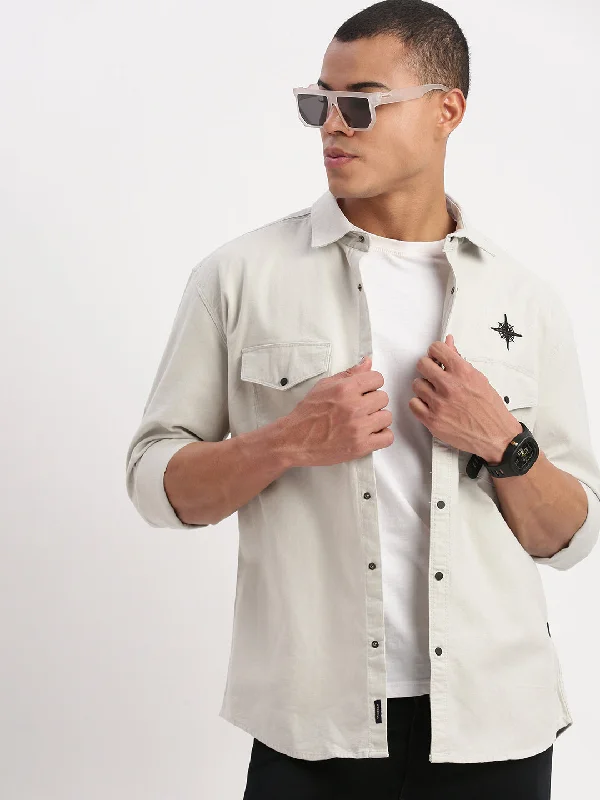 Plus Size Men's Striped Chambray Casual Shirts with a Spread Collar for a Preppy AppearanceMen Solid Grey Shirt Plus Size Men's Striped Chambray Casual Shirts with a Spread Collar for a Preppy AppearanceMen Solid Grey Shirt