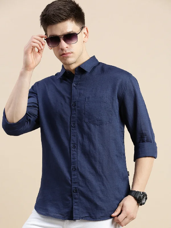 Men's Tailored Fit Checkered Casual Shirts in Multicolor for a Smart - Casual EnsembleMen Navy Solid Casual Shirt Men's Tailored Fit Checkered Casual Shirts in Multicolor for a Smart - Casual EnsembleMen Navy Solid Casual Shirt