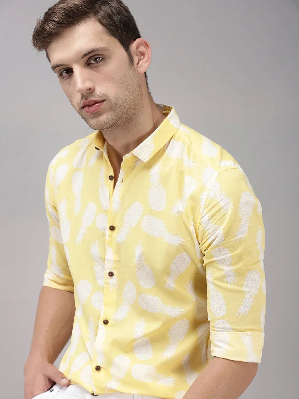 Men's Embroidered Detail Casual Shirts in Beige for a Touch of EleganceMen Yellow Printed Casual Shirt Men's Embroidered Detail Casual Shirts in Beige for a Touch of EleganceMen Yellow Printed Casual Shirt