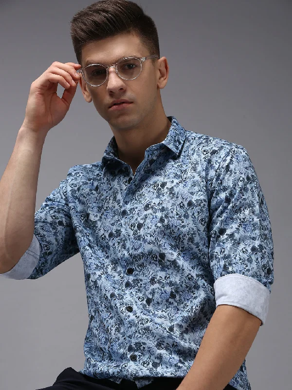 Men's Organic Cotton Casual Shirts with a Soft Handfeel for Everyday ComfortMen Blue Printed Casual Shirt Men's Organic Cotton Casual Shirts with a Soft Handfeel for Everyday ComfortMen Blue Printed Casual Shirt