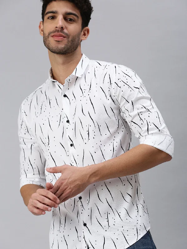 Men's Wrinkle - Resistant Polyester Blend Casual Shirts for Easy Travel and MaintenanceMen White Printed Casual Shirt Men's Wrinkle - Resistant Polyester Blend Casual Shirts for Easy Travel and MaintenanceMen White Printed Casual Shirt