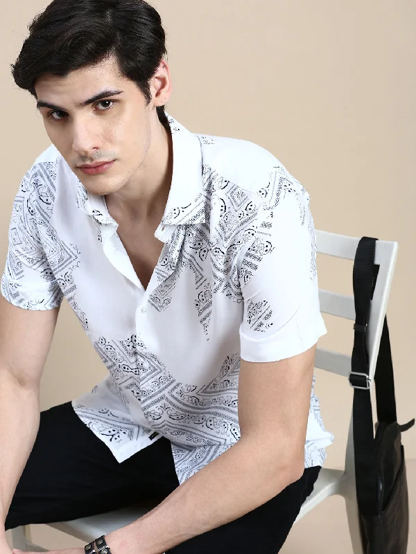 Men's Sustainable Recycled Material Casual Shirts for Eco - Conscious ConsumersMen White Printed Casual Shirt Men's Sustainable Recycled Material Casual Shirts for Eco - Conscious ConsumersMen White Printed Casual Shirt