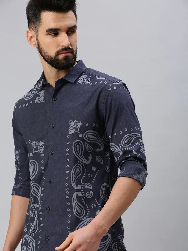 Men's Moisture - Wicking Performance Fabric Casual Shirts for Outdoor ActivitiesMen Navy Blue Printed Casual Shirt Men's Moisture - Wicking Performance Fabric Casual Shirts for Outdoor ActivitiesMen Navy Blue Printed Casual Shirt