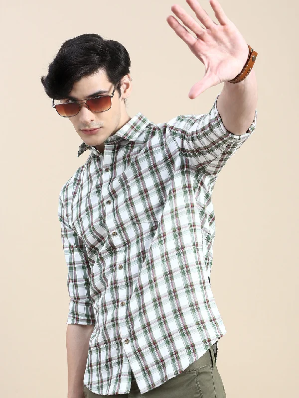 Men's Slim - Fit Printed Floral Casual Shirts in Pastel Colors for a Spring - Inspired VibeMen White Checked Casual Shirt Men's Slim - Fit Printed Floral Casual Shirts in Pastel Colors for a Spring - Inspired VibeMen White Checked Casual Shirt