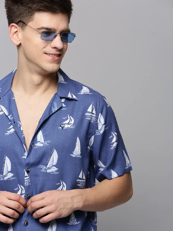 Men's Graphic - Printed Casual Shirts with Pop - Culture References for a Fun and Stylish LookMen Blue Printed Casual Shirt