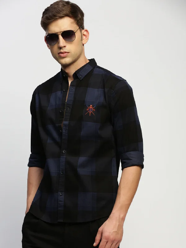 Men's Moisture - Wicking Performance Fabric Casual Shirts for Outdoor ActivitiesMen Navy Checked Shirt Men's Moisture - Wicking Performance Fabric Casual Shirts for Outdoor ActivitiesMen Navy Checked Shirt