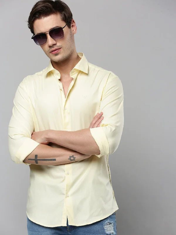 Men's Embroidered Detail Casual Shirts in Beige for a Touch of EleganceMen Yellow Solid Casual Shirt Men's Embroidered Detail Casual Shirts in Beige for a Touch of EleganceMen Yellow Solid Casual Shirt