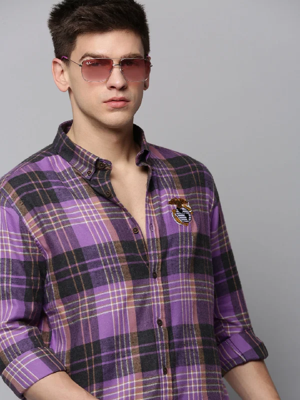 Men's Shearling - Lined Collar Casual Shirts in Brown for a Rustic and Warm AppealMen Purple Checked Casual Shirt Men's Shearling - Lined Collar Casual Shirts in Brown for a Rustic and Warm AppealMen Purple Checked Casual Shirt
