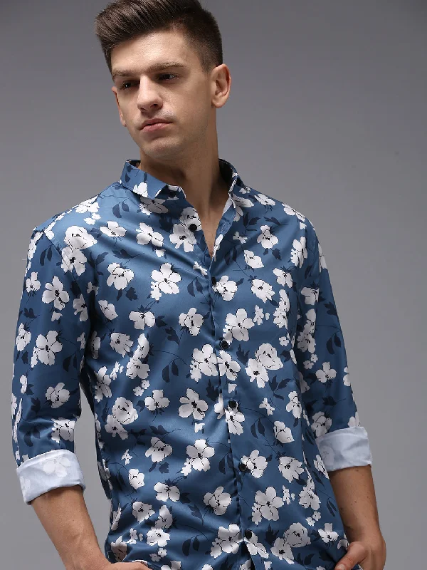 Men's Retro - Style Hawaiian Print Casual Shirts in Bold Patterns for a Tropical VacationMen Blue Printed Casual Shirt Men's Retro - Style Hawaiian Print Casual Shirts in Bold Patterns for a Tropical VacationMen Blue Printed Casual Shirt