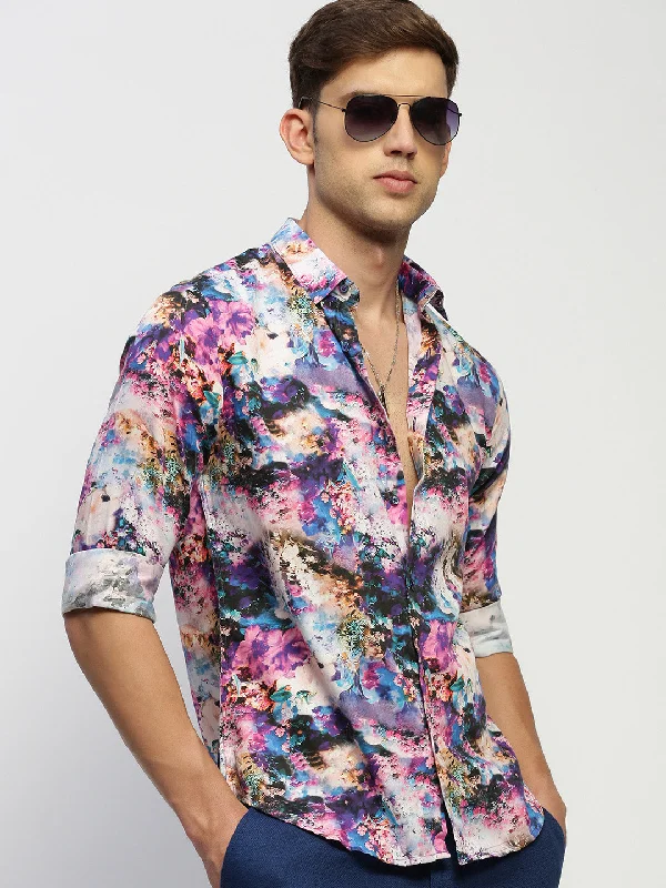 Men's Organic Cotton Casual Shirts with a Soft Handfeel for Everyday ComfortMen Purple Floral Shirt Men's Organic Cotton Casual Shirts with a Soft Handfeel for Everyday ComfortMen Purple Floral Shirt