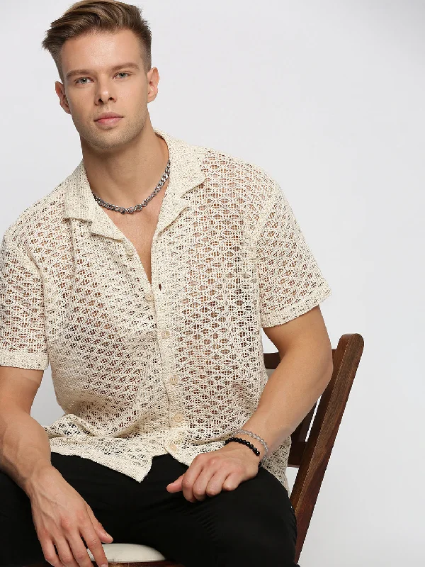 Men's Distressed Denim Casual Shirts with Frayed Edges for a Trendy and Rugged LookMen Cream Cuban Collar Solid Crochet Shirt Men's Distressed Denim Casual Shirts with Frayed Edges for a Trendy and Rugged LookMen Cream Cuban Collar Solid Crochet Shirt