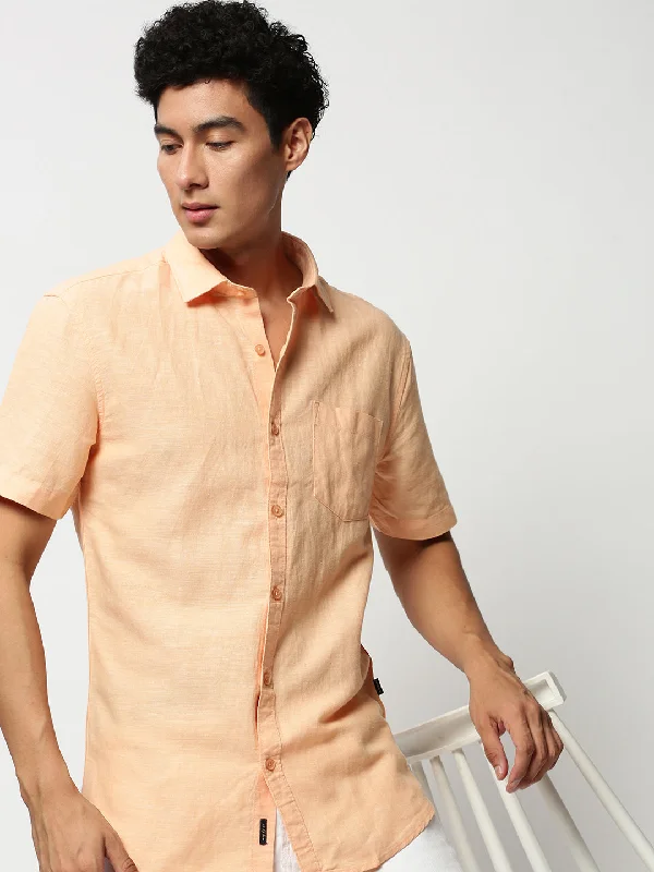 Men's Wrinkle - Resistant Polyester Blend Casual Shirts for Easy Travel and MaintenanceMen Orange Solid Casual Casual Shirts Men's Wrinkle - Resistant Polyester Blend Casual Shirts for Easy Travel and MaintenanceMen Orange Solid Casual Casual Shirts