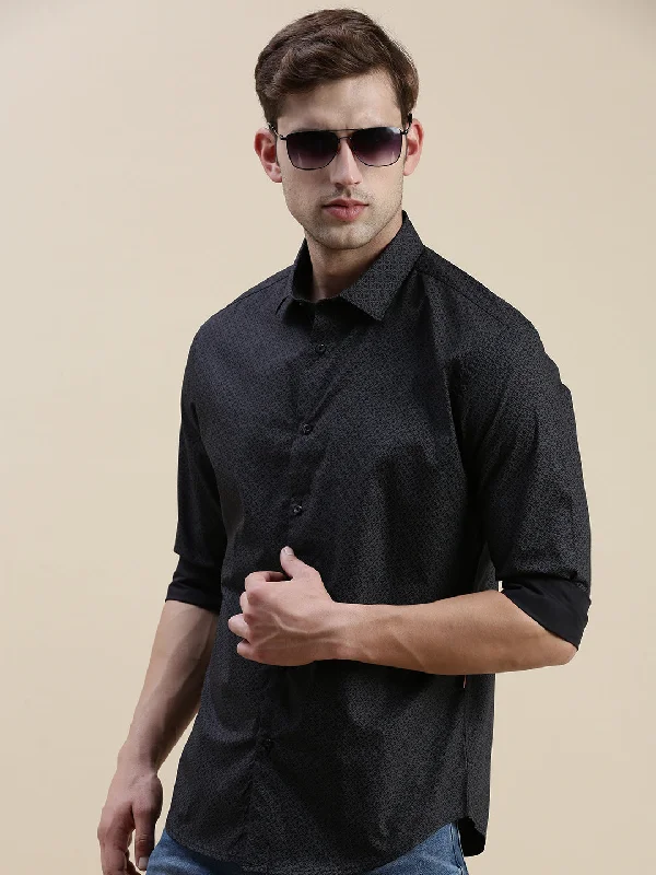 Men's Moisture - Wicking Performance Fabric Casual Shirts for Outdoor ActivitiesMen Black Geometrical Casual Shirt Men's Moisture - Wicking Performance Fabric Casual Shirts for Outdoor ActivitiesMen Black Geometrical Casual Shirt