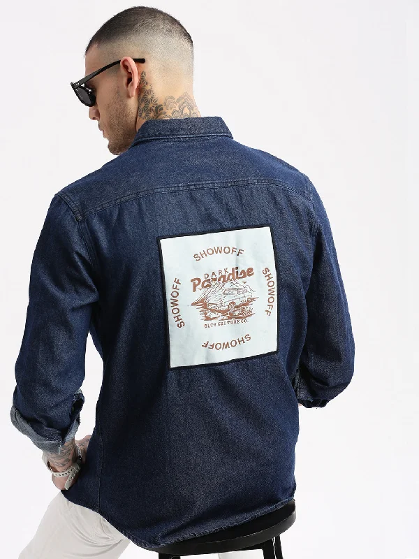 Men's Distressed Denim Casual Shirts with Frayed Edges for a Trendy and Rugged LookMen Spread Collar Denim Solid Navy Blue Casual Shirt Men's Distressed Denim Casual Shirts with Frayed Edges for a Trendy and Rugged LookMen Spread Collar Denim Solid Navy Blue Casual Shirt
