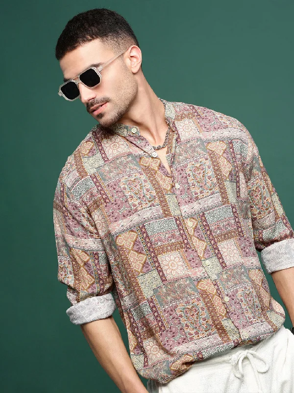 Men's Button - Down Oxford Casual Shirts in Crisp White for a Classic and Versatile StyleMen Brown Graphic Slim Fit Shirt Men's Button - Down Oxford Casual Shirts in Crisp White for a Classic and Versatile StyleMen Brown Graphic Slim Fit Shirt