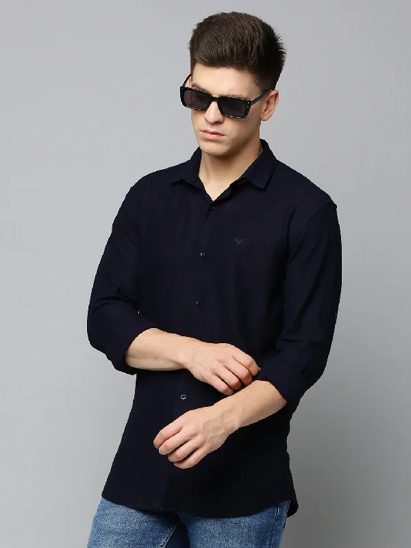 Men's Organic Cotton Casual Shirts with a Soft Handfeel for Everyday ComfortMen Navy Solid Casual Shirt Men's Organic Cotton Casual Shirts with a Soft Handfeel for Everyday ComfortMen Navy Solid Casual Shirt