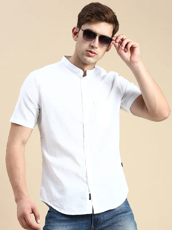Men's Retro - Style Hawaiian Print Casual Shirts in Bold Patterns for a Tropical VacationMen White Solid Casual Shirt Men's Retro - Style Hawaiian Print Casual Shirts in Bold Patterns for a Tropical VacationMen White Solid Casual Shirt