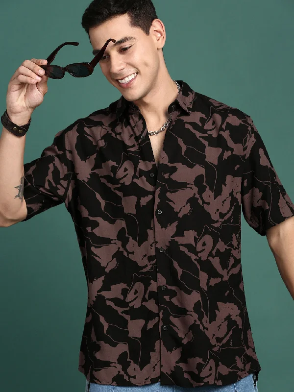 Men's Slim - Fit Printed Floral Casual Shirts in Pastel Colors for a Spring - Inspired VibeMen Abstract Black Slim Fit Shirt Men's Slim - Fit Printed Floral Casual Shirts in Pastel Colors for a Spring - Inspired VibeMen Abstract Black Slim Fit Shirt