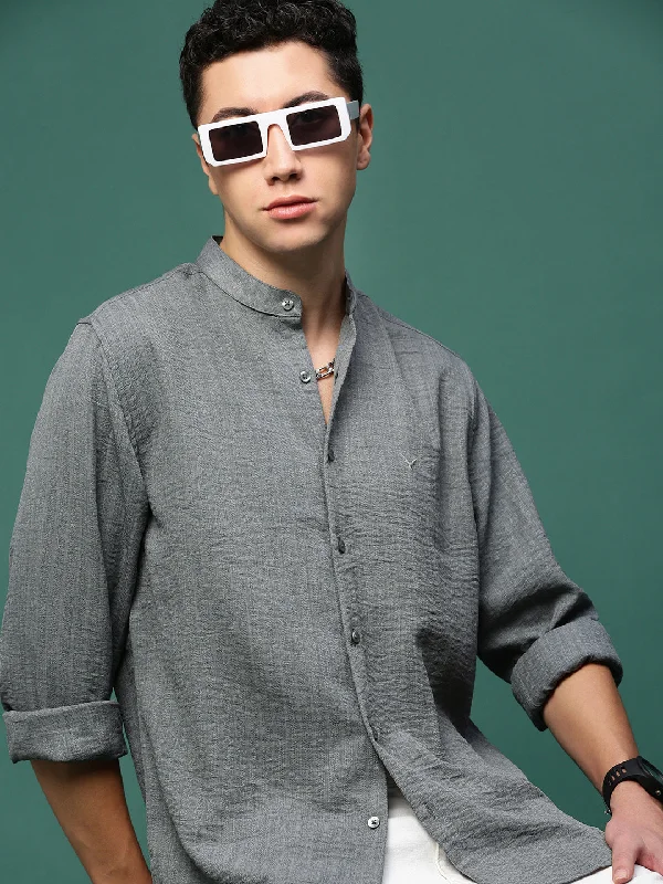 Men's Distressed Denim Casual Shirts with Frayed Edges for a Trendy and Rugged LookMen Grey Solid Slim Fit Shirt Men's Distressed Denim Casual Shirts with Frayed Edges for a Trendy and Rugged LookMen Grey Solid Slim Fit Shirt