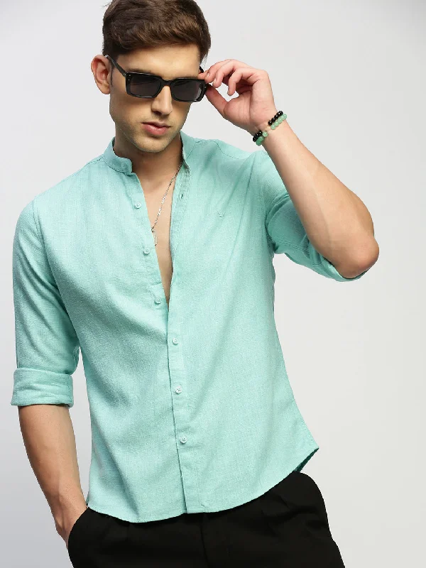 Men's Wrinkle - Resistant Polyester Blend Casual Shirts for Easy Travel and MaintenanceMen Green Solid Shirt Men's Wrinkle - Resistant Polyester Blend Casual Shirts for Easy Travel and MaintenanceMen Green Solid Shirt