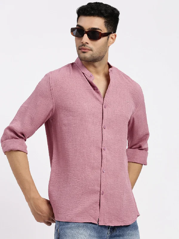 Men's Sustainable Recycled Material Casual Shirts for Eco - Conscious ConsumersMen Mauve Solid Slim Fit Shirt Men's Sustainable Recycled Material Casual Shirts for Eco - Conscious ConsumersMen Mauve Solid Slim Fit Shirt