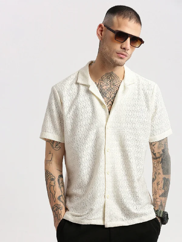 Men's Short - Sleeve Linen Casual Shirts in Light Khaki for a Breathable Summer OptionMen Cuban Collar Solid Cream Crochet Shirt Men's Short - Sleeve Linen Casual Shirts in Light Khaki for a Breathable Summer OptionMen Cuban Collar Solid Cream Crochet Shirt