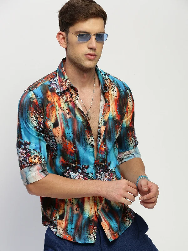 Men's Graphic - Printed Casual Shirts with Pop - Culture References for a Fun and Stylish LookMen Blue Floral Shirt