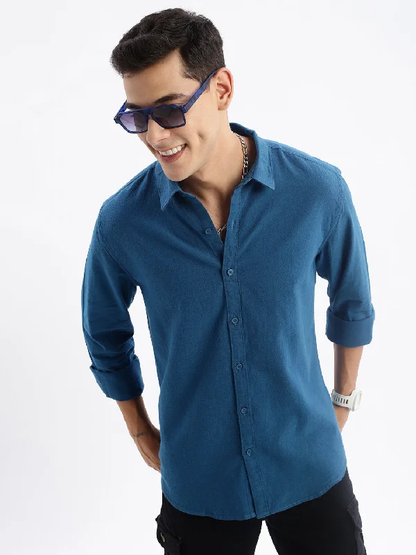 Men's Stretch - Fabric Casual Shirts in Navy Blue for a Comfortable and Flexible FitMen Spread Collar Solid Slim Fit Teal Shirt Men's Stretch - Fabric Casual Shirts in Navy Blue for a Comfortable and Flexible FitMen Spread Collar Solid Slim Fit Teal Shirt