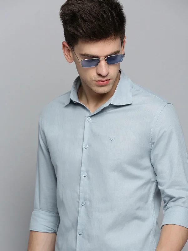 Men's Embroidered Detail Casual Shirts in Beige for a Touch of EleganceMen Blue Solid Casual Shirt Men's Embroidered Detail Casual Shirts in Beige for a Touch of EleganceMen Blue Solid Casual Shirt