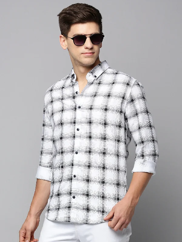Men's Linen Blend Casual Shirts with Roll - Up Sleeves for a Summer Beach LookMen White Checked Casual Shirt Men's Linen Blend Casual Shirts with Roll - Up Sleeves for a Summer Beach LookMen White Checked Casual Shirt