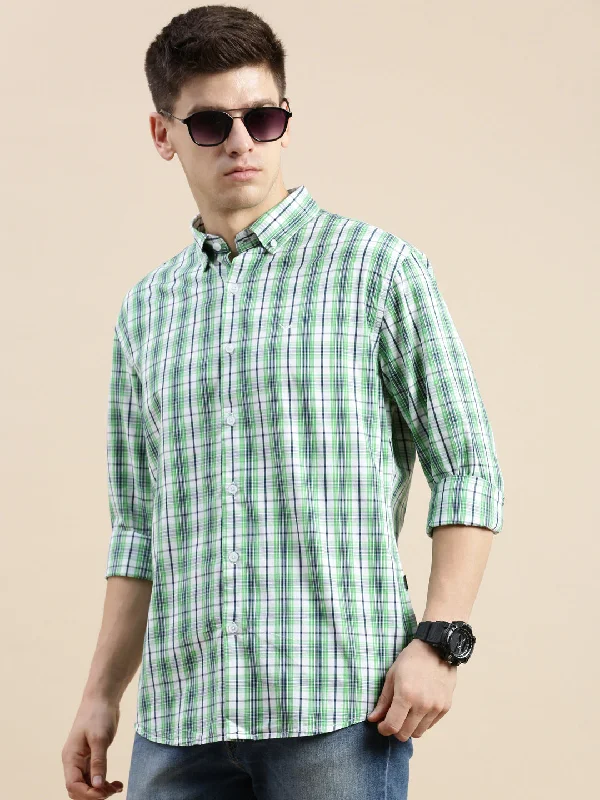 Men's Two - Tone Contrast Panel Casual Shirts in White and Navy for a Stylish and Eye - Catching DesignMen Green Checked Casual Shirt Men's Two - Tone Contrast Panel Casual Shirts in White and Navy for a Stylish and Eye - Catching DesignMen Green Checked Casual Shirt