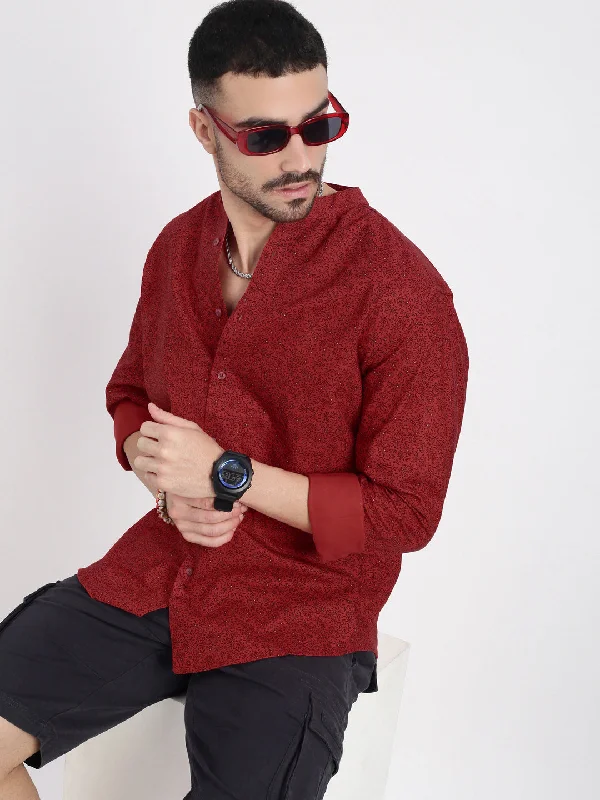 Men's Sustainable Recycled Material Casual Shirts for Eco - Conscious ConsumersMen Red Printed Slim Fit Shirt Men's Sustainable Recycled Material Casual Shirts for Eco - Conscious ConsumersMen Red Printed Slim Fit Shirt