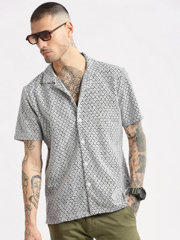 Plus Size Men's Striped Chambray Casual Shirts with a Spread Collar for a Preppy AppearanceMen Cuban Collar Solid White Crochet Shirt Plus Size Men's Striped Chambray Casual Shirts with a Spread Collar for a Preppy AppearanceMen Cuban Collar Solid White Crochet Shirt