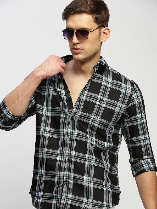 Men's Wrinkle - Resistant Polyester Blend Casual Shirts for Easy Travel and MaintenanceMen Black Checked Shirt Men's Wrinkle - Resistant Polyester Blend Casual Shirts for Easy Travel and MaintenanceMen Black Checked Shirt