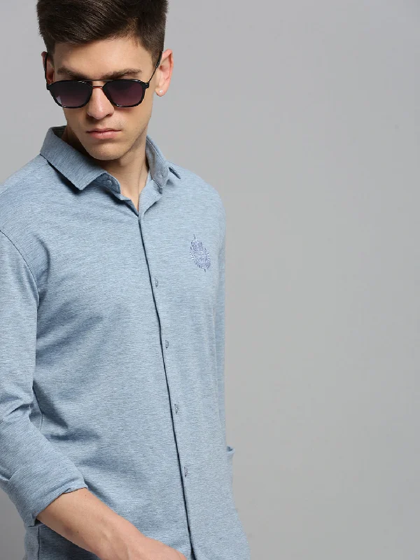 Men's Wrinkle - Resistant Polyester Blend Casual Shirts for Easy Travel and MaintenanceMen Blue Solid Casual Shirt Men's Wrinkle - Resistant Polyester Blend Casual Shirts for Easy Travel and MaintenanceMen Blue Solid Casual Shirt