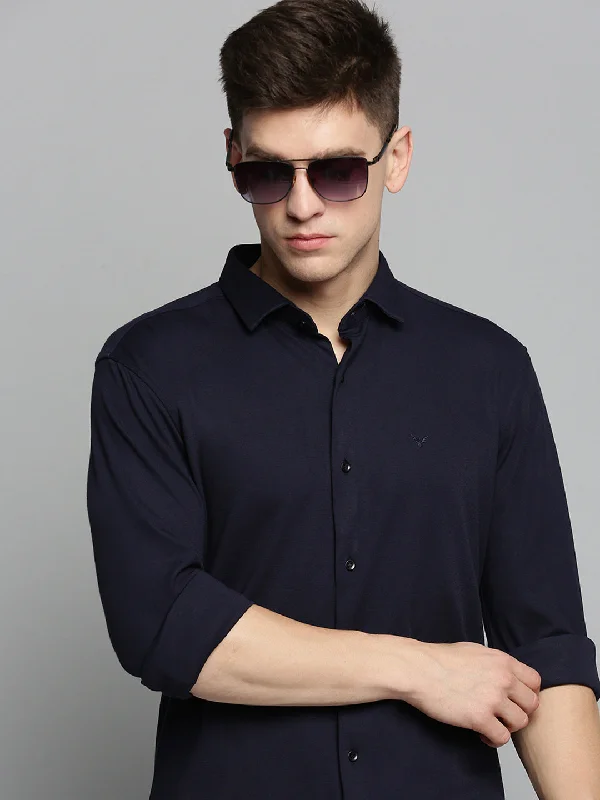 Men's Stretch - Fabric Casual Shirts in Navy Blue for a Comfortable and Flexible FitMen Navy Solid Casual Shirt Men's Stretch - Fabric Casual Shirts in Navy Blue for a Comfortable and Flexible FitMen Navy Solid Casual Shirt