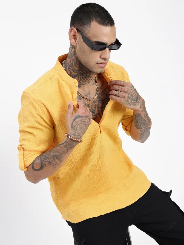 Men's Stretch - Fabric Casual Shirts in Navy Blue for a Comfortable and Flexible FitMen Yellow Solid Shirt Men's Stretch - Fabric Casual Shirts in Navy Blue for a Comfortable and Flexible FitMen Yellow Solid Shirt