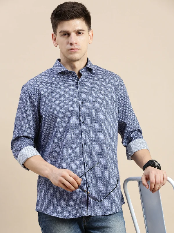Men's Slim - Fit Printed Floral Casual Shirts in Pastel Colors for a Spring - Inspired VibeMen Blue Geometrical Casual Shirt Men's Slim - Fit Printed Floral Casual Shirts in Pastel Colors for a Spring - Inspired VibeMen Blue Geometrical Casual Shirt