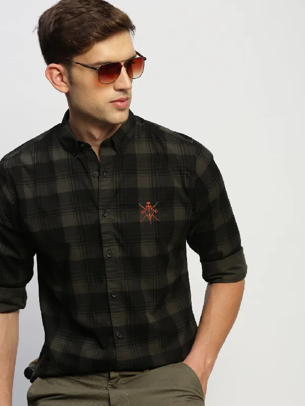 Men's Linen Blend Casual Shirts with Roll - Up Sleeves for a Summer Beach LookMen Green Checked Shirt Men's Linen Blend Casual Shirts with Roll - Up Sleeves for a Summer Beach LookMen Green Checked Shirt