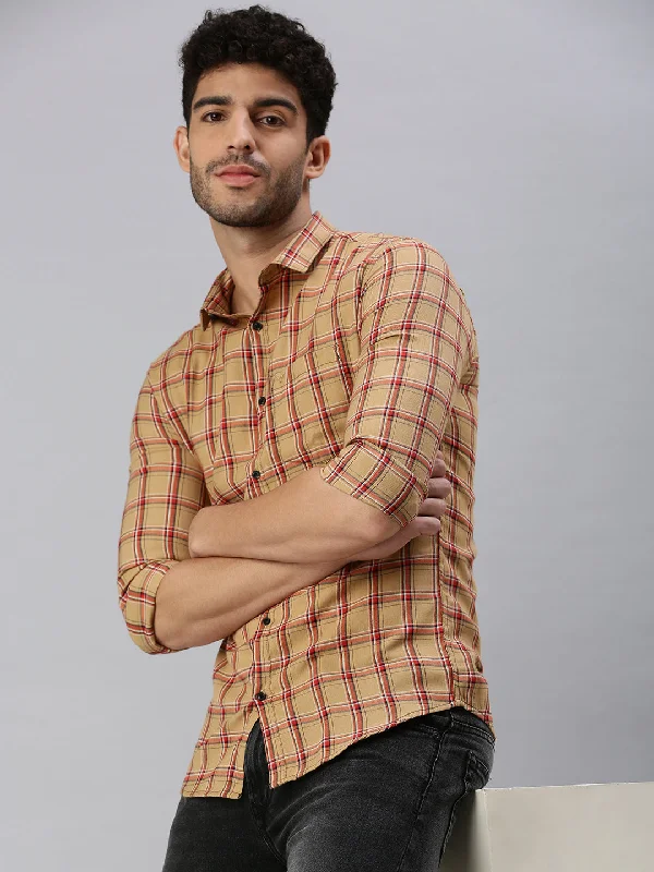 Men's Slim - Fit Printed Floral Casual Shirts in Pastel Colors for a Spring - Inspired VibeMen Brown Checked Casual Shirt Men's Slim - Fit Printed Floral Casual Shirts in Pastel Colors for a Spring - Inspired VibeMen Brown Checked Casual Shirt